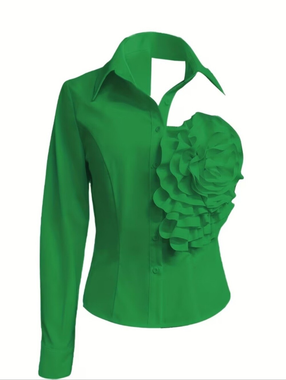 Green One-Shoulder Floral Detail Top - Picture 2 of 3